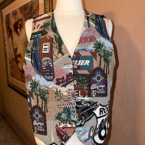 Mirrors unique Vintage Route 66 Tapestry Vest size L made in USA
